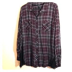 Torrid Plus Size Flannel Purple and Black lace 2